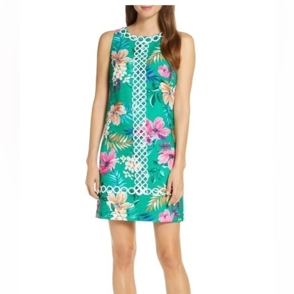 Eliza J floral kelly green embroidered textured mini dress 4